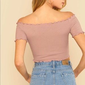 SHEIN Lettuce Edge Off Shoulder Crop Top